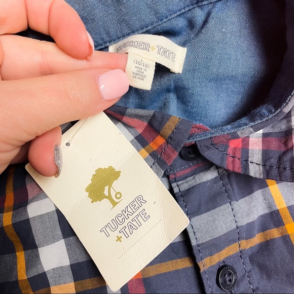 Tucker & Tate Gray Plaid Short Sleeve Button Up Boys Size L 10/12 NWT - Picture 7 of 8